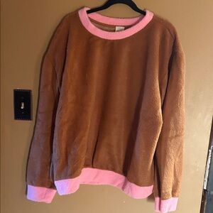 Maeve Brown Sweater with Pink Trim